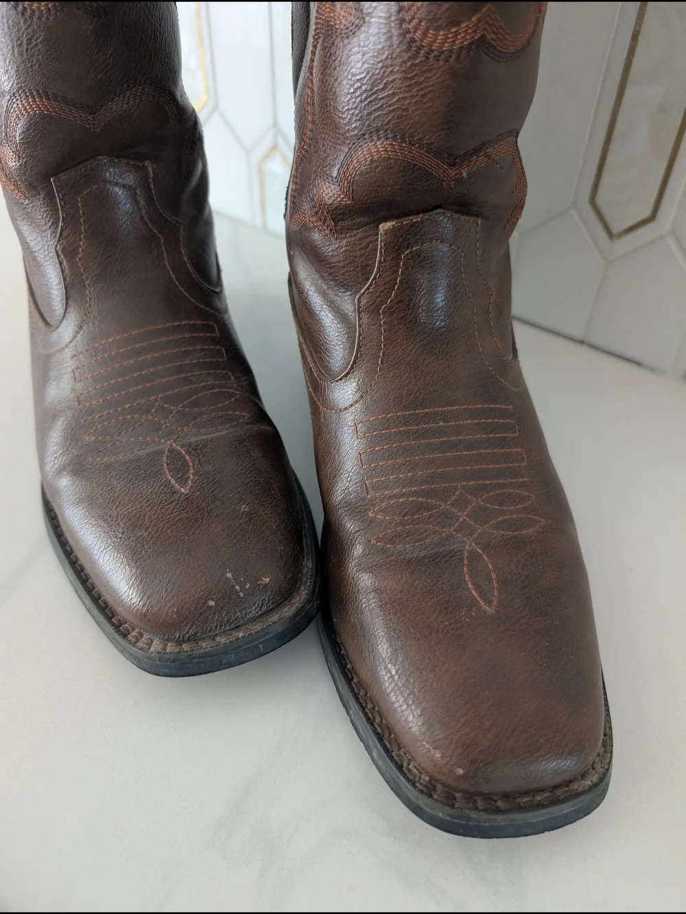 SUREWAY Men’s Western Square Toe Cowboy Boots Size 8